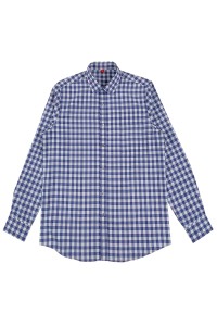 網上下單訂購長袖格仔襯衫  藍白格仔恤衫  設計格仔襯衫款式  圓弧腳衫底  R402 